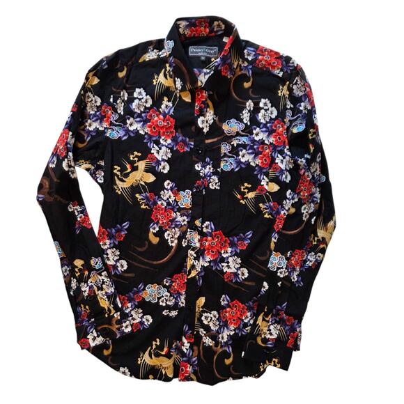 Paisley & Gray Button-down Shirt Black Floral Size Large 17 Slim-fit, Cranes - Picture 4 of 12